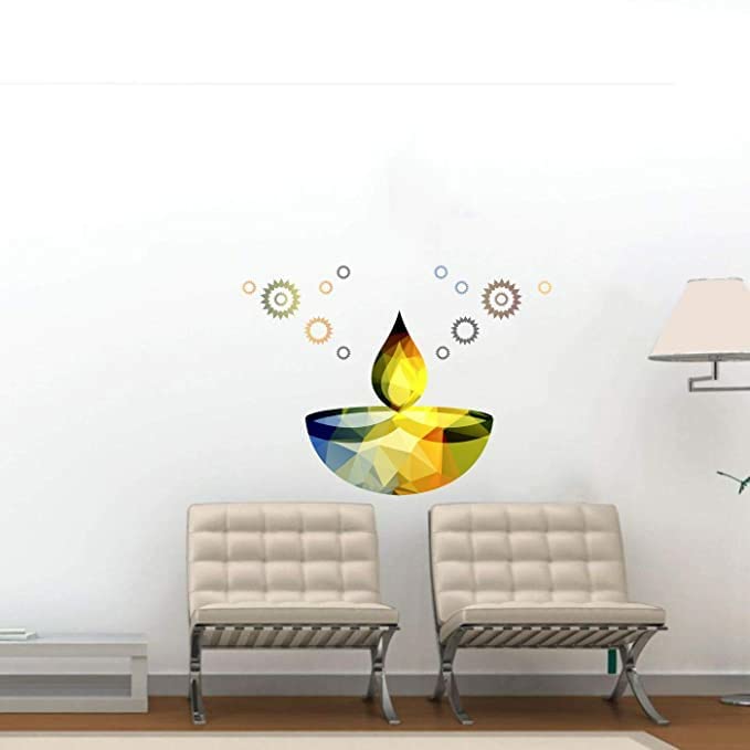 GADGETS WRAP Diwali Decoration Vinyl Wall Decal Sticker Diwali Diya Poly Art