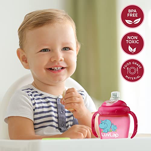 LuvLap Hippo Spout Sipper for Infant/Toddler, 225ml, Anti-Spill Sippy Cup with Soft Silicone Spout BPA Free, 6m+ (Pink)