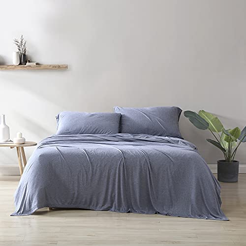 Brielle Home Tencel Modal – 100% Modal, Beech Tree Fiber – T-Shirt Jersey Knit – Cooling, Breathable, Wrinkle Resistant – Sheet Set, Heather Blue, Cal King