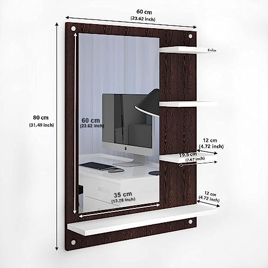 Anikaa Mavis Wall Mounted Dressing Mirror with Shelf for Living Room Bedroom (Wenge/White)