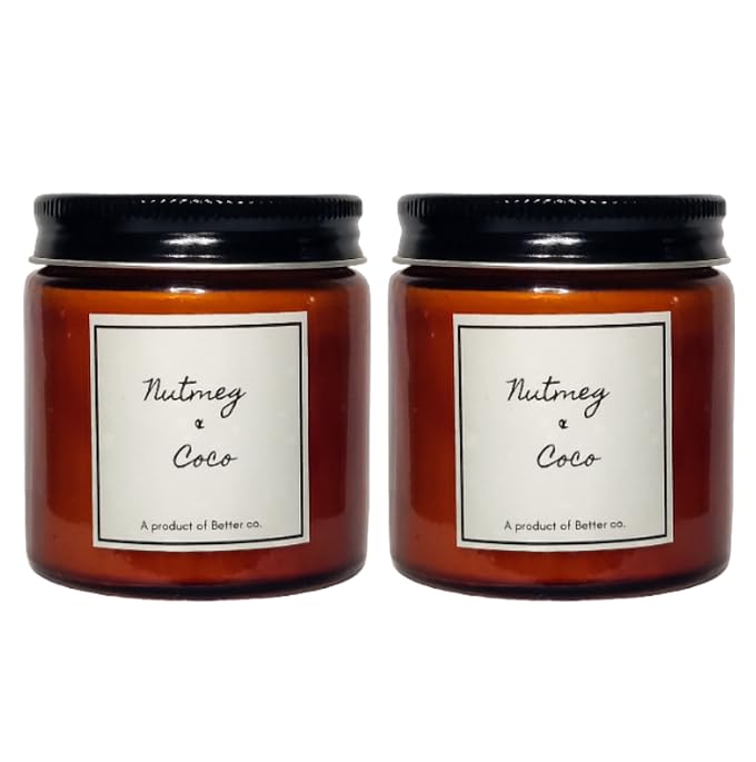 Better co Scented Soy Wax Amber Jar Candle Organic Luxury Aroma of Nutmeg and Cocoa Burning Time Upto 20 Hours | Pack of 2