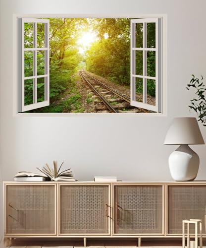 JVERF - JZZA26560 Railroads Trees Rays of| Self-Adhesive Open Window Wall Sticker