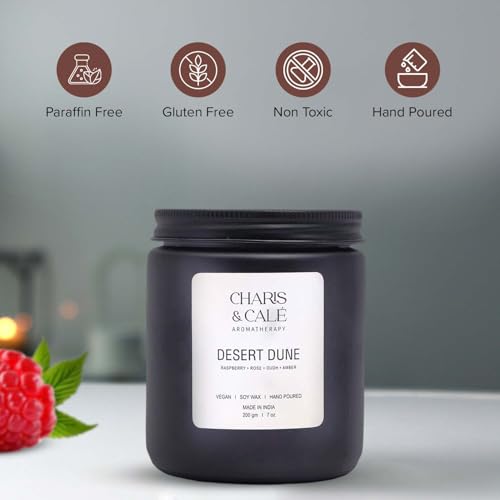 Charis & Cale Desert Dune Candle Jar - 200 Gm | Smokeless, Soot-Free & Non-Toxic Candles for Home Decor & Aromatherapy | Long Burning Time of 30+ Hours | Best for Gifting & Meditation