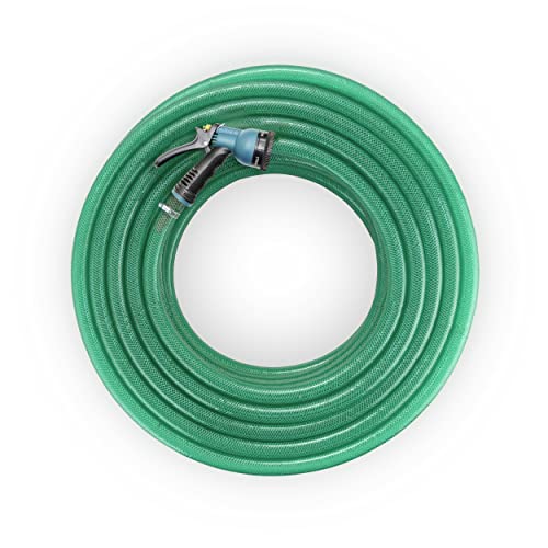 Garbnoire 10 Meter 0.5 inch PVC Heavy Duty Braided Green Garden Pipe | Lightweight, durable & flexible garden hose with garden accessories like hose connector, clamps & water gun (10 M (32.8 Feet))