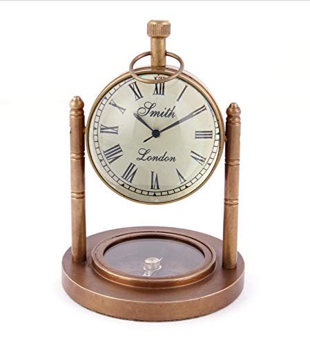 volin Brass Table Clock with Navigation Compass Antique Table Clock