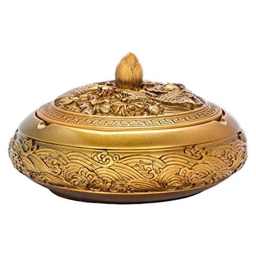 SECRET DESIRE™ Decorative Ash Tray with Lid Cigarette Holder Indoor&Outdoor Crafts Tabletop Gold