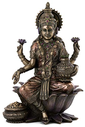 Top Collection Lakshmi Statue Seated on Lotus Platform - Goddess of Wealth, Prosperity, Wisdom, and Fortune Sculpture in Premium Cold Cast Bronze - 7-Inch Collectible Hindu Figurine