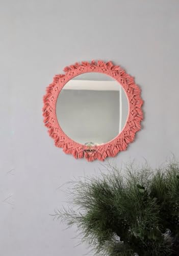 ARSHLAZA Macrame Hanging Wall Mirror with Macrame Round Mirror Art Boho Decor [MPINK4] Framed, Off-White