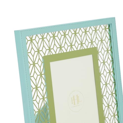 PURE HOME + LIVING Blue and Green Lazer Cut Faux Leather Photo Frame