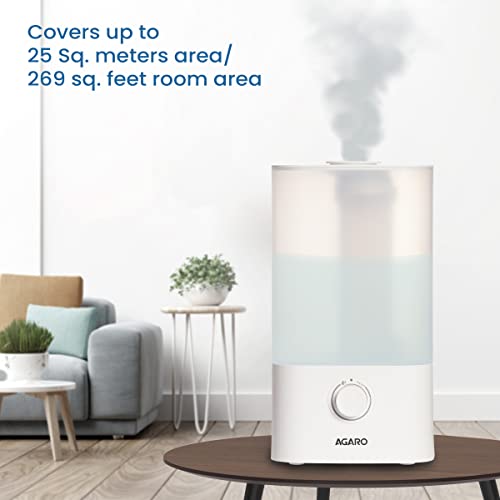 AGARO Breeze Cool Mist Ultrasonic Humidifier, Aroma Diffuser Support Essential Oil, 2.5 Litres, Top Fill, For Bedroom, Home, Office, Adjustable Mist Output, Super Quiet, Auto Shut Off (White)