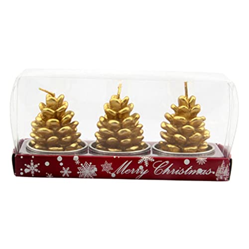 SAZ DEKOR 3X Christmas Candle Set Decorative Tealight for Home Party Pine Cone