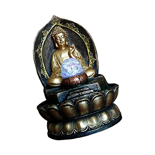 ATORSE® Buddha Statue Water Fountain Lucky Decoration for Table Living Room Golden