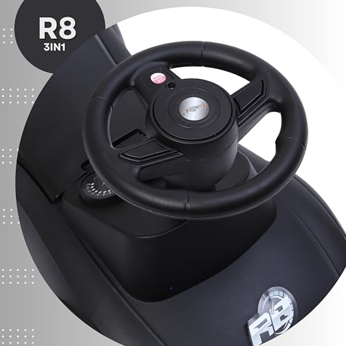 Fun Ride Car Ride On - R8 3-in-1 for Kids with Parent Handle, Music, Light, Backrest & Storage - 1 to 3 Years, Kids Indoor/Outdoor Toy Car for Boys and Girls- (Upto 20 Kg) (Black)