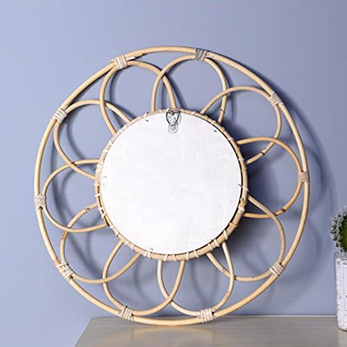 CALANDIS Rattan Round Makeup Mirror Bathroom Wall Hanging Mirror Art Bedroom Decors Inner Dia 18cm