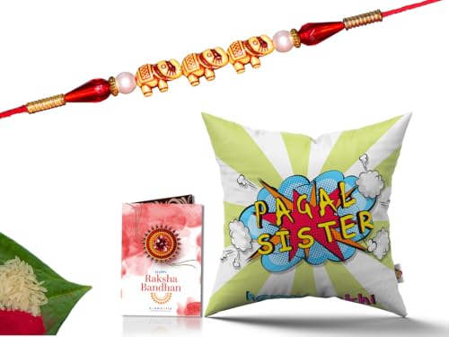 Pillow Rakhi for Brother with Gift - Rakhi with Rakhi Cushion with Filler Greeting Card- Rakhi for Brother, Gifts for Brother, Gifts for Rakhi, Gifts for Rakshabandhan Rakhi Gifts-CH-SIS-28-PE