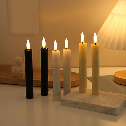 SAZ DEKOR 6X LED Candles 3D Wick Flameless Taper Candles for Wedding Party ivorys White