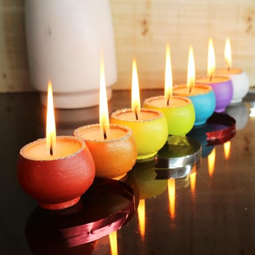 CRAFTLIPI Multicolour Ball Terracotta Candles/Reusable Pots : Set of 12