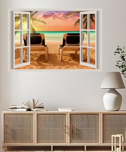 JVERF - JZZA27896 Sea Tropics Sunrises and| Self-Adhesive Open Window Wall Sticker