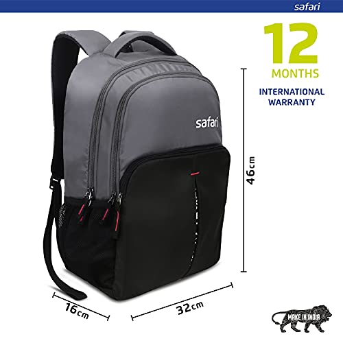 Safari Sneak 26 Ltrs Small Casual Backpack with USB Charging Port | Water Resistant Fabric - Grey