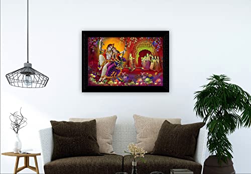 SAF Pack of 1 Radha krishna religious modern art wall painting with framed for living room 11 inch x 14 inch CANFM31301