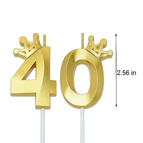 2.56 inch Gold 40 Number Birthday Candles,Gold Cake Number Candles, Numeral 40 Cake Topper for Birthday Decorations