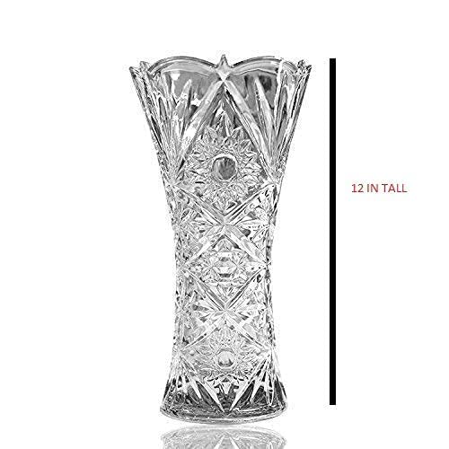 12 Inch Flowers Glass Vase for Home & Office Decor | Crystal Clear Glass-Like Design | Impact Resistant & Safe (Pack of 1) - Living Room Table top Flower Pot, Decorative Vase