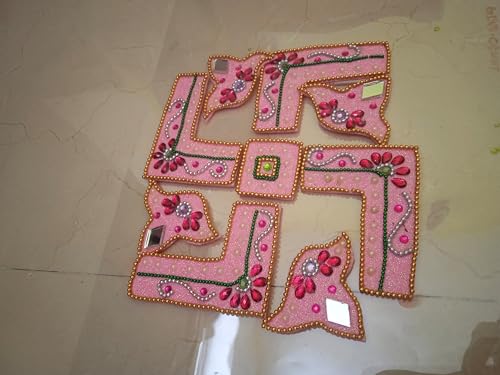 Decorative Swastik Wall Art, Pink with Rhinestones and Floral Design, Traditional Handcrafted Home Decor