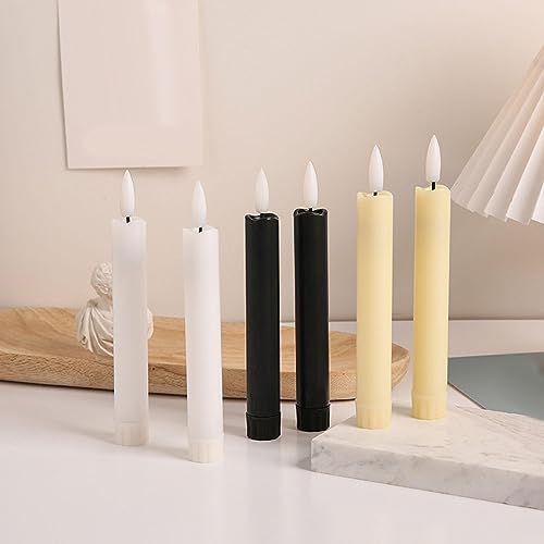 SAZ DEKOR 6X LED Candles 3D Wick Flameless Taper Candles for Wedding Party ivorys White