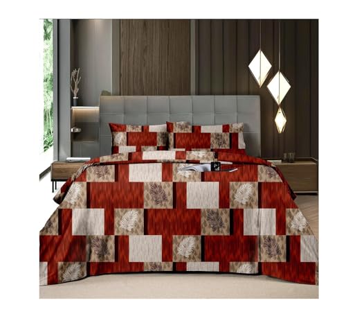 Richa Enterprises 180 TC Glace Cotton Feel All Around Elastic Fitted Bedsheets Queen Size, 1 Bedsheets Double Bed with 2 Pillow Covers, Size- 90” x 100” (Red)