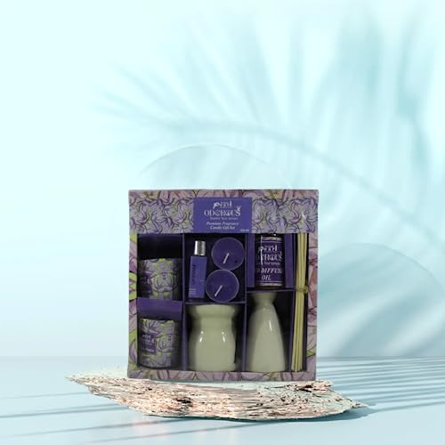 The Decor Affair 1 Pcs Serenity Meadows Lavender Blossom Glow Ensemble: Cerulean Elegance Tea Light Vessel, Aromatherapy Oil Diffuser, and Enduring Wax Warmer.