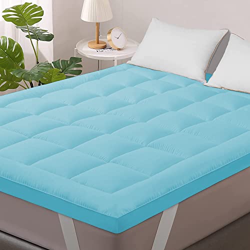 Jaipur Linen 800GSM Hollow Fibre Mattress Padding/Topper for 5 Star Hotel Feel- Sky Blue-Large Callifornia King Size Bed-78 Inch X 84 Inch