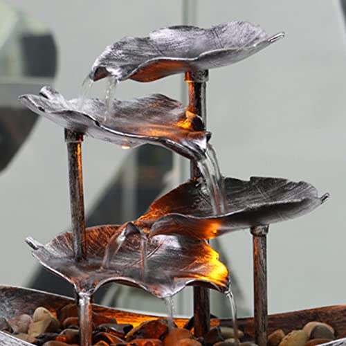 CALANDIS Relaxation Indoor Tabletop Fountain LED Light for Garden Desktop Decoration Silver