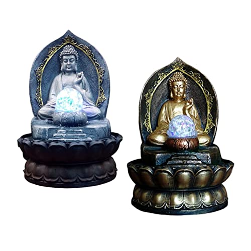 ATORSE® Buddha Statue Water Fountain Lucky Decoration for Table Living Room Gray