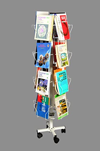 RAVIRAJ DISPLAY Alloy Steel, Rotating, Handy, Space Organizing Display Rack with 16 Compartments for Magazine, Brochure, Literature (Stores 80 Magazines, Off White, Height- 138 cms)