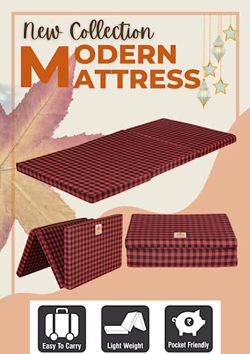 MOROFEEL 2 Inch Dual Comfort Reversible Foldable UHD Foam Single Bed Mattress 3 Fold Red & Black