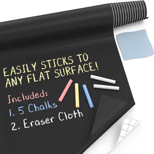 KRYLAR-PVC Vinyl Erasable Self-Adhesive Waterproof Removable Sticker for Wall for Teaching with Multicolour Chalks,Use in Office,School,Kids Room,Kitchen,Study Table.(Black Chalkboard Sticker)