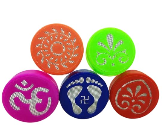 ICON Rangoli Stamp Filler Set of 6 pcs | Rangoli Dabbi| Rangoli Making Kit | Rangoli Stencils (Diya, Charan and Flower Designs) for Indoor/Outdoor Decorative Rangoli