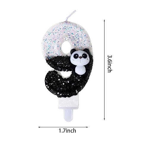 Black Number 9 Candle,Panda Birthday Cake Candles for Kid Adult Number Birthday Candles Party Supplies