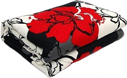 WONDERLOOK Double Bed Comforter Dohar Blanket Blue White Flowers, Fabric - Poly Cotton in Multi Color (Double, Bed) (Black & Red)