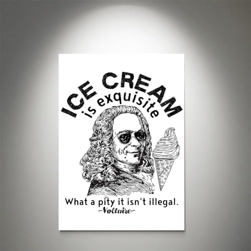 GADGETS WRAP Canvas Gallery Wrap Framed for Home Office Studio Living Room Decoration (9x11inch) - Funny Voltaire Ice Cream