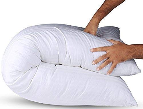 MUKESH HANDICRAFTS 100% Cotton & Soft Polyester Filler Large Size Body Pillow | Maternity Sleeper Pillows for Use During Pregnancy |Soft White Stripes Cover Shell | Pack of 1-20 x 54 Inch, White