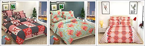 Shivaan Home Furnishing Glace Cotton Double 3 Bedsheet with 6 Pillow Covers, Size 90 by 90 Printed Multicolour Combo of 3 Set (1+2)