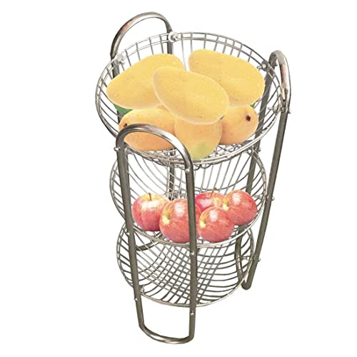 Vidhya Enterprise Stainless Steel Fruits and Vegetables Round, Basket, Rack, Stand, (Color Silver)