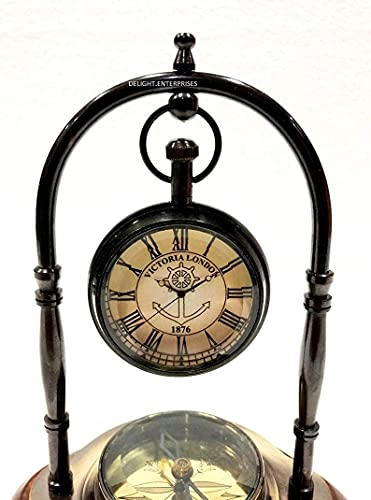 Delight Enterprises Antique Brass Table Clock Compass Maritime Ship Desk Clock Office Decor