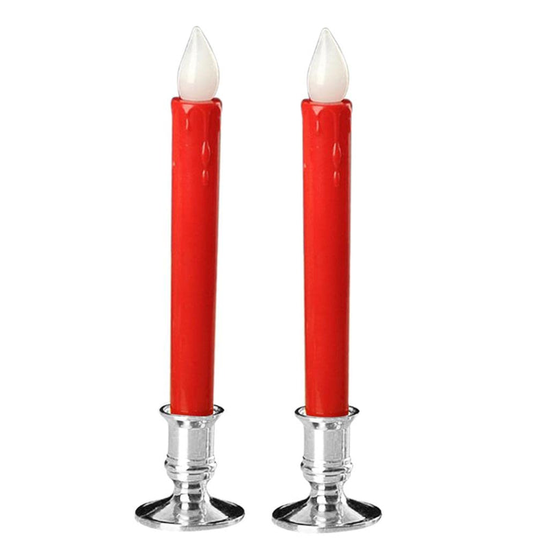 ATORSE® Flameless Flickering Led Pillars Candle Tea Light with Base Battery Powered Red - Silver Base