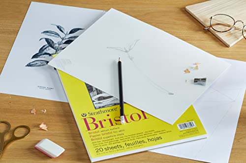 Strathmore 300 Series Bristol Vellum Paper Pad | Acid Free Paper for Longivity & Heavyweight Pages| for Finished Artwork, Dry Media | 270 GSM, 20 Sheets, 22.9 x 30.5 cm