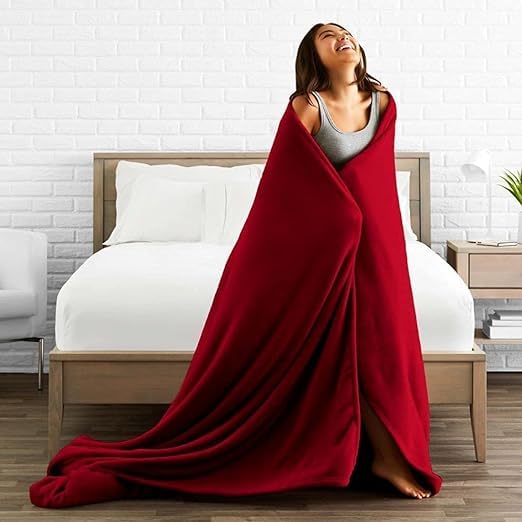 Akin Fleece Single Bed AC Blanket Plain Light Weight for Bedroom & Living Room (60x90) inch Pack of 1 (Red)