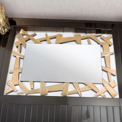 AR MODULERS Squar Balded Gold Chrome, Wall Mounted, Bathroom, Bedroom, Living Room Premium Segment Mirror