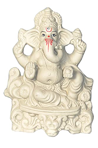 B S NATURAL Earthenware Kacchi Mitti Lord Ganesha Idol with Mukut on Head for Ganesh Chaturthi 4X 6 Inch, POUR BLACK CLAY /SOIL