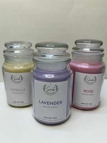 Suneh Aroma Candles Set of 3 Scented Aromatic Fragrance of Vanilla, Lavender & Rose for Gifting & Home Decor, Votive Glass Jar Candle, 350 Gms Each,Up to 60 Hours Burn Time